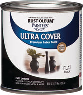Painter's Touch Ultra Cover 1976730 Enamel Paint, Water Base, Flat Sheen, Black, 0.5 pt, Can, 120 sq-ft Coverage Area